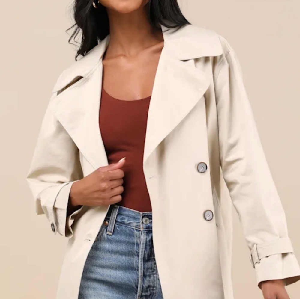 NWT Lulus Women's Cream Double-Breasted Coat - Picture 1 of 7